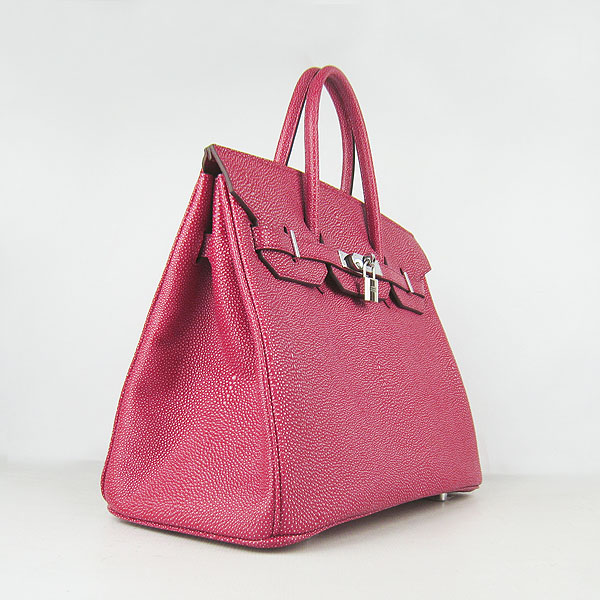 High Quality Fake Hermes Birkin 35CM Pearl Veins Leather Bag Red 6089